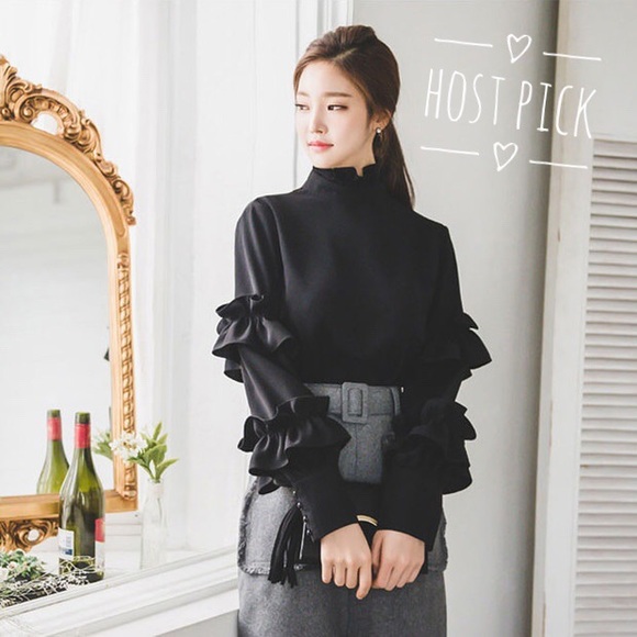 Tops - ✨HP✨ High collar ruffles sleeve blouse